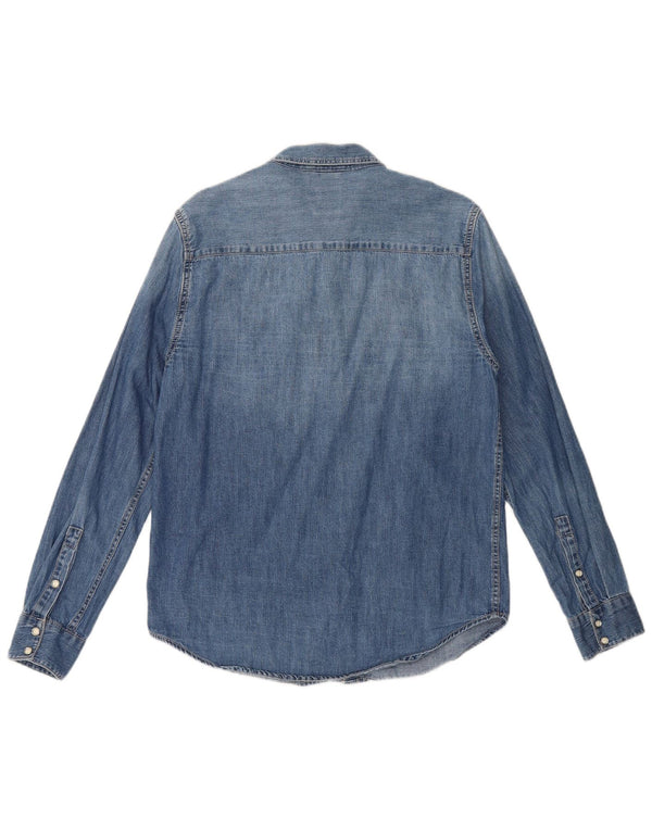 Zara Camisa jeans masculina relaxada fit azul médio algodão