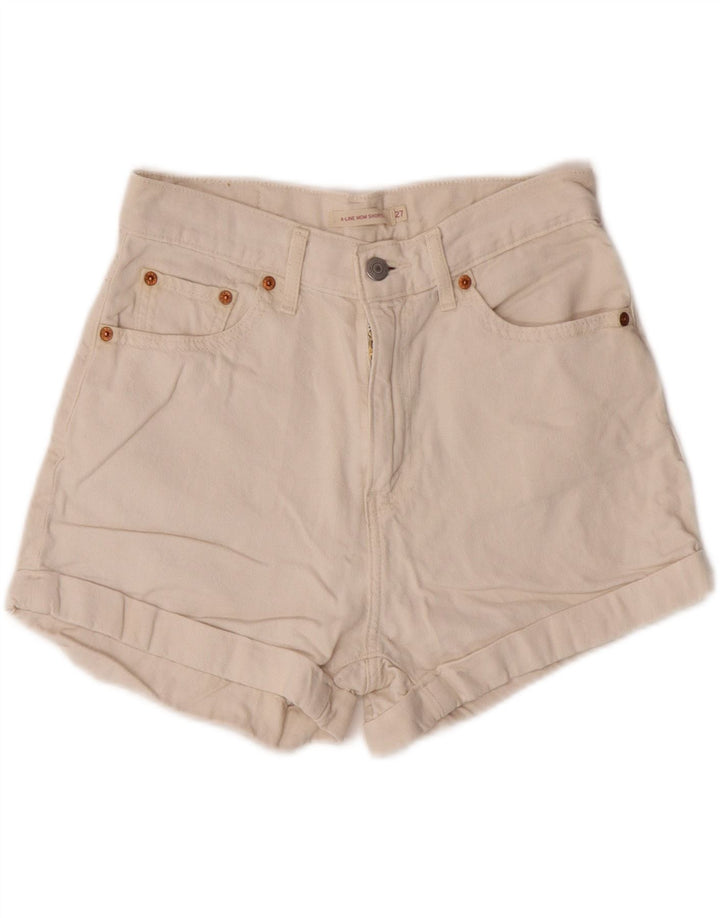 Shorts jeans feminino Levi's Mom cintura alta W27 pequeno off white clássico