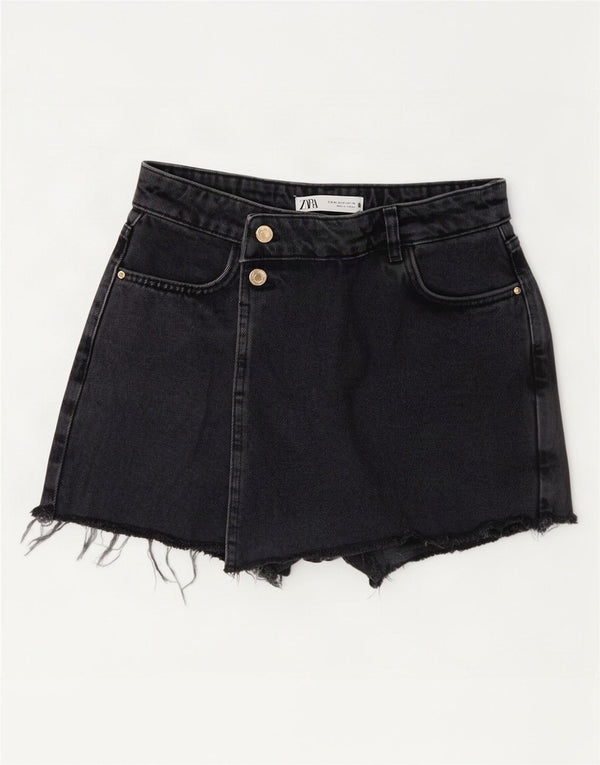 Zara Shorts jeans feminino de cintura alta médio W28 cinza
