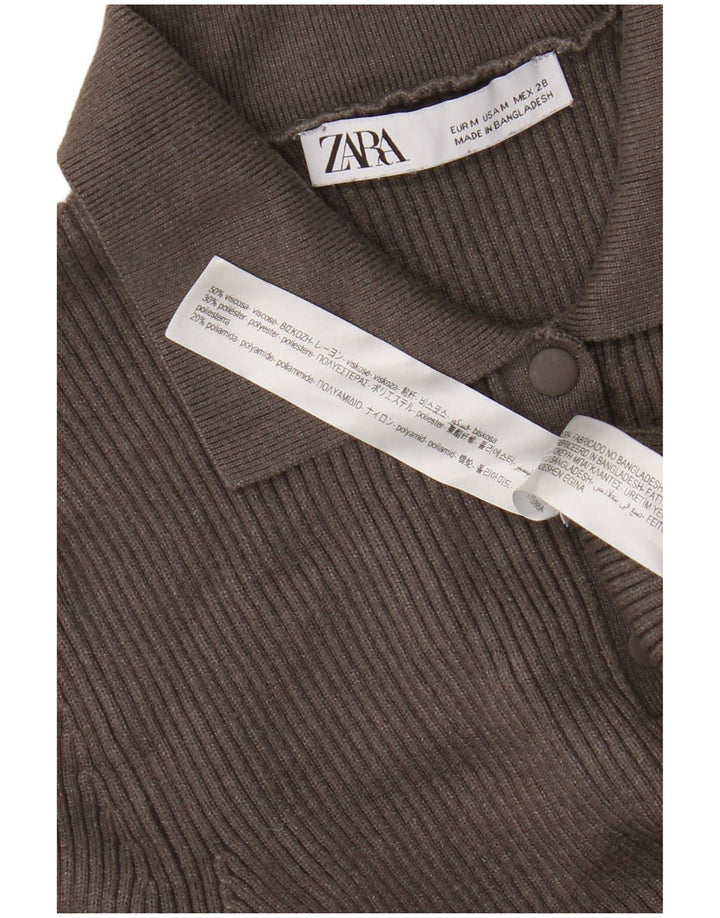 Suéter feminino Zara com gola polo e viscose cinza médio UK 12