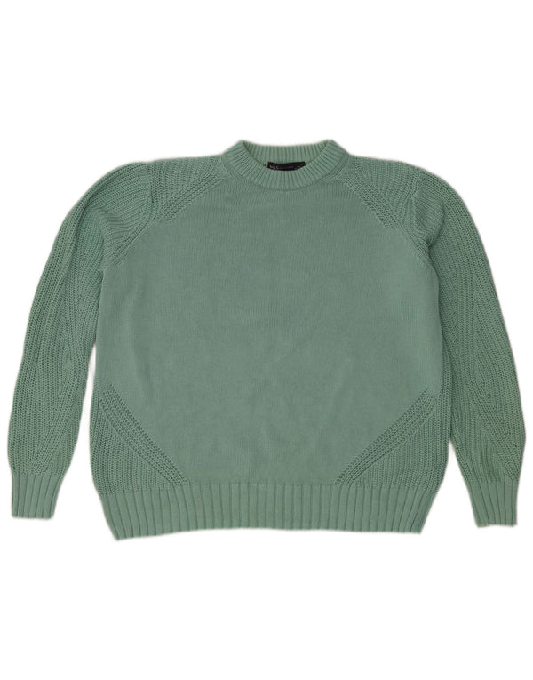 Suéter masculino Marks & Spencer com gola redonda, algodão turquesa médio