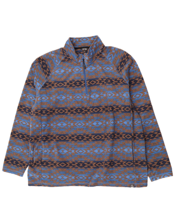 Algodão Traders Masculino Zip Neck Fleece Jumper 2XL Poliéster Geométrico Azul