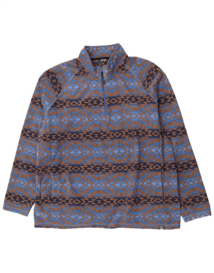 Algodão Traders Masculino Zip Neck Fleece Jumper 2XL Poliéster Geométrico Azul