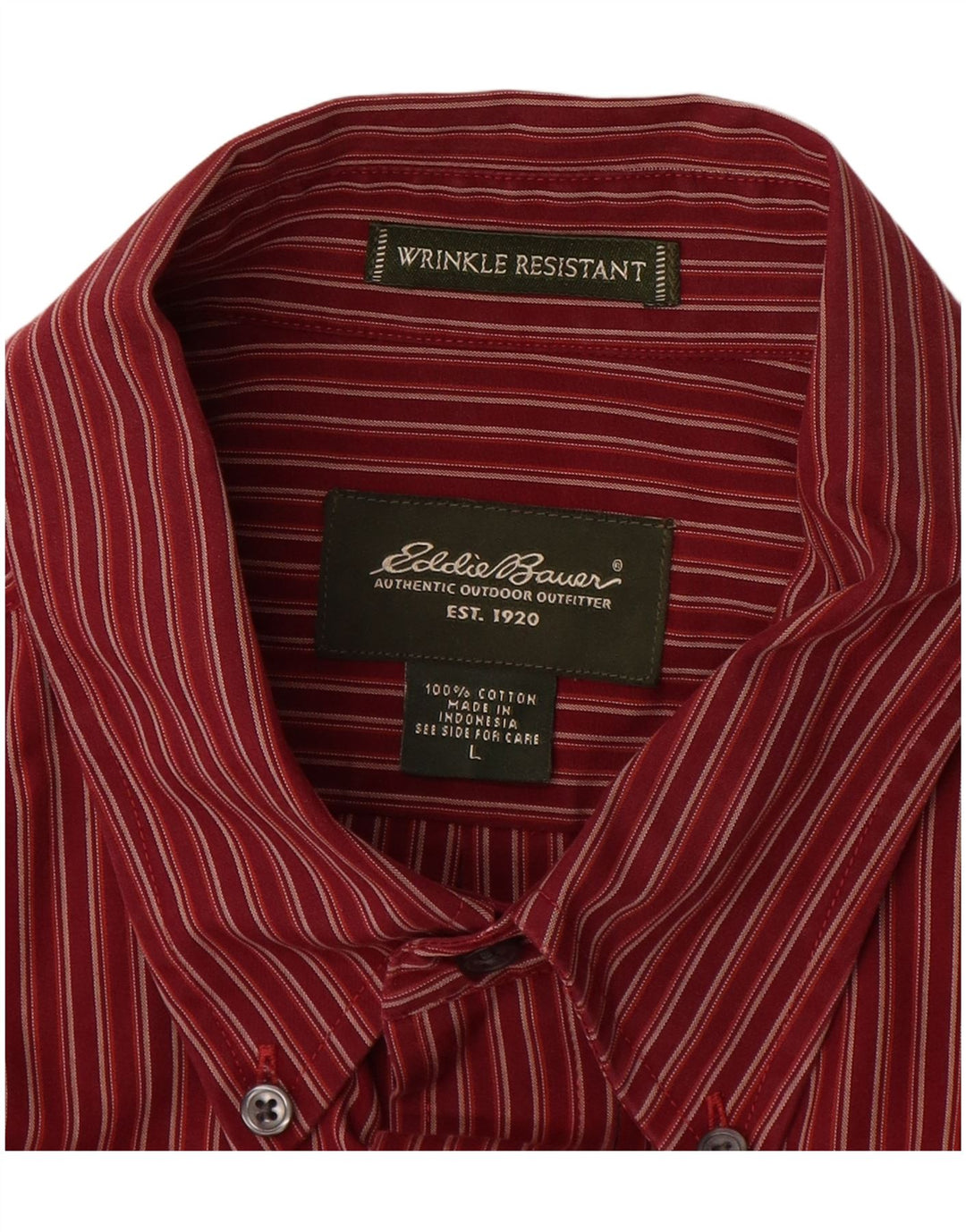 EDDIE BAUER Camisa masculina grande de algodão listrado vermelho