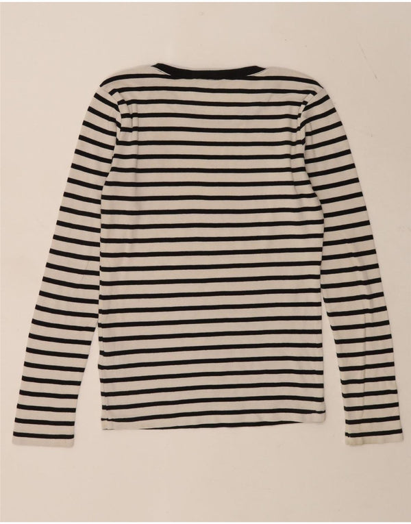 Ralph Lauren Top feminino de manga comprida UK 12 algodão listrado branco médio