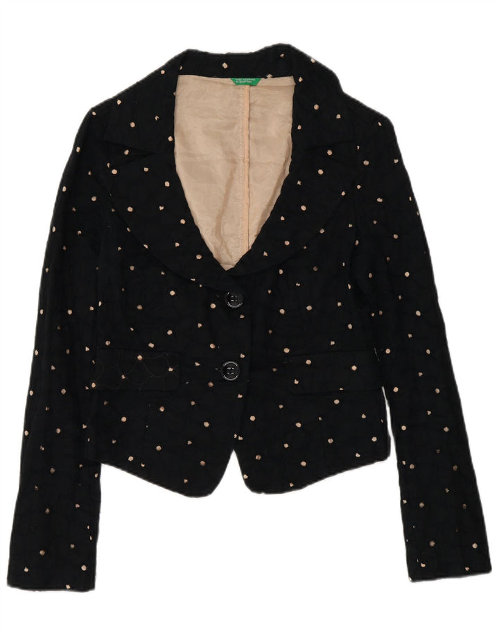 Jaqueta blazer feminina Benetton Crop 2 botões IT 42 médio preto manchado