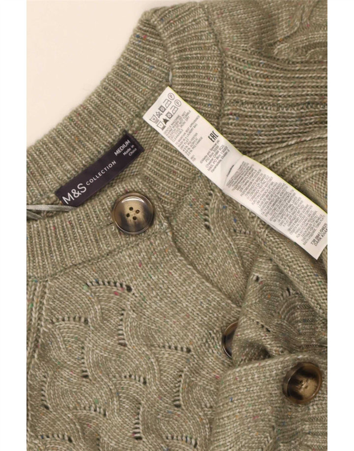 Suéter cardigã feminino Marks & Spencer Reino Unido 14 poliéster cáqui médio