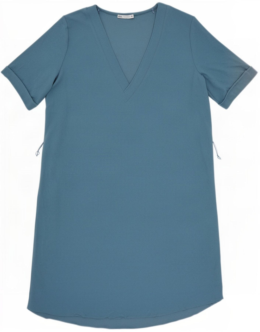 Vestido feminino Zara de mangas curtas, Reino Unido 14, azul médio, poliéster