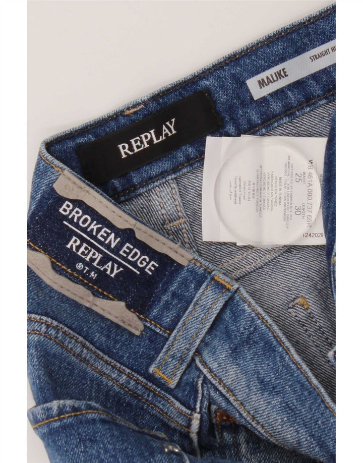 Replay Jeans retos femininos desgastados W25 L30 algodão azul