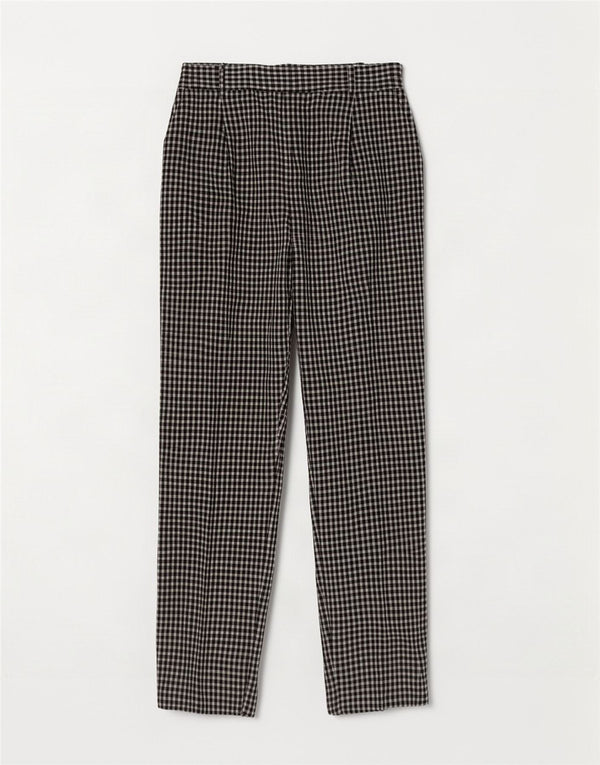 Zara Calça Chino Feminina Cintura Alta EU 40 Médio W30 L27 Preto Gingham