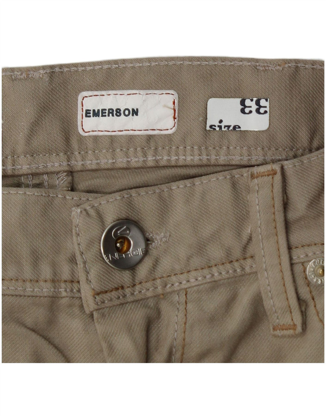 Calça masculina ENERGIE Emerson reta casual W33 L32 algodão bege