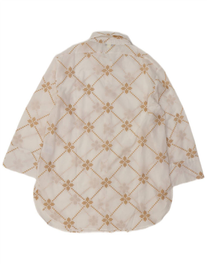 Camisa feminina grande ALTAMIRA UK 14 algodão geométrico branco médio