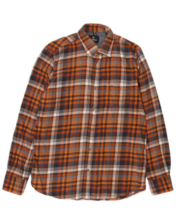 Camisa masculina de flanela Lerros médio laranja algodão xadrez