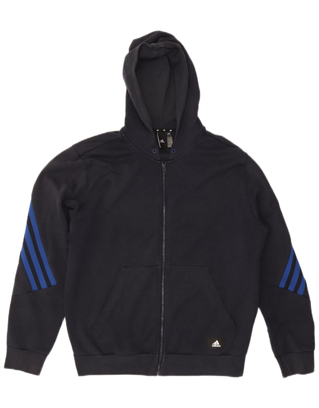 Suéter masculino Adidas com capuz e zíper grande algodão azul marinho