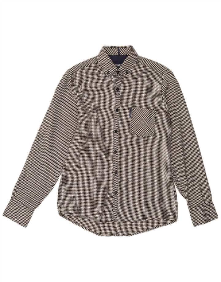 Camisa masculina de flanela LAMBRETTA pequena preta de algodão houndstooth