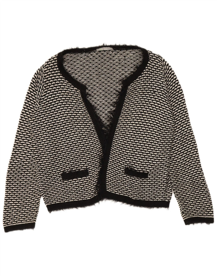 Suéter cardigã aberto feminino Marks & Spencer Reino Unido 14 grande preto geométrico