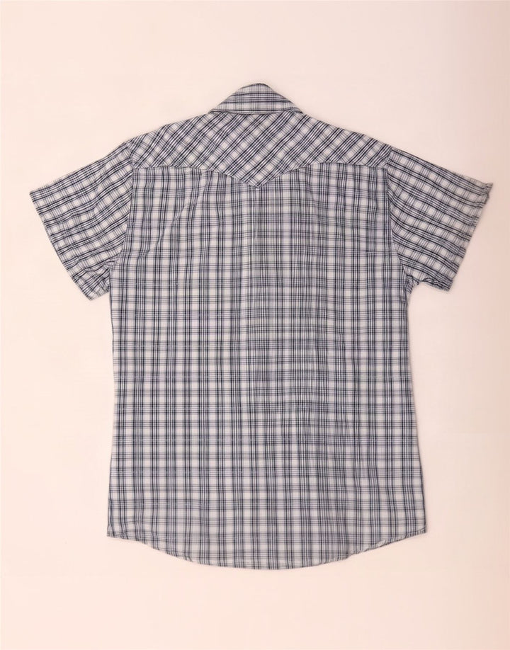 Camisa masculina de manga curta Jack & Jones de algodão xadrez azul médio