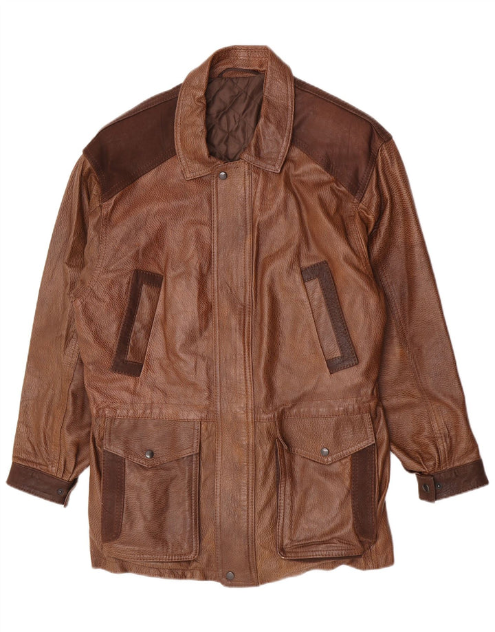 Casaco de couro masculino vintage UK 40 grande marrom