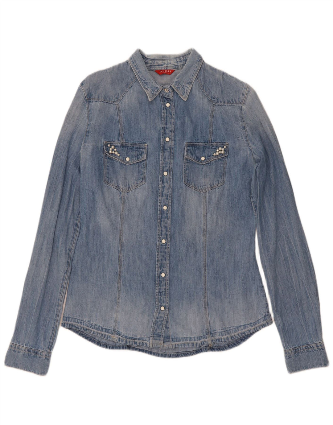 Camisa jeans feminina Guess Reino Unido 8 algodão azul pequeno