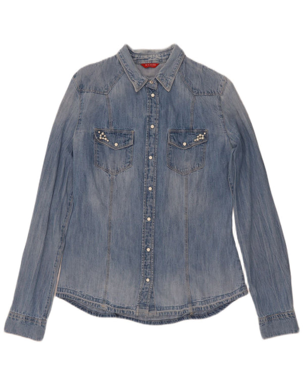 Camisa jeans feminina Guess Reino Unido 8 algodão azul pequeno