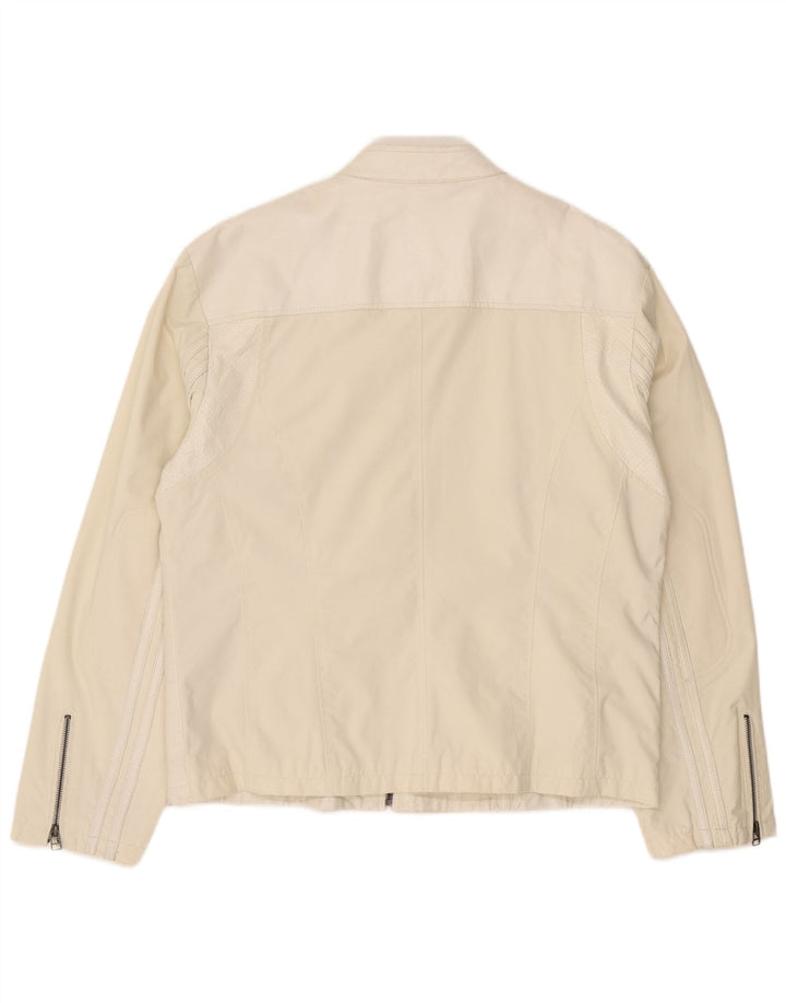 Jaqueta de couro superdimensionada feminina vintage IT 44 couro branco médio