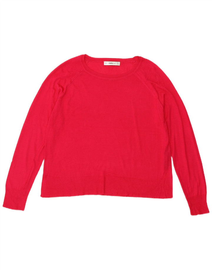 Zara Suéter feminino oversized com gola redonda Reino Unido 10 pequeno rosa viscose