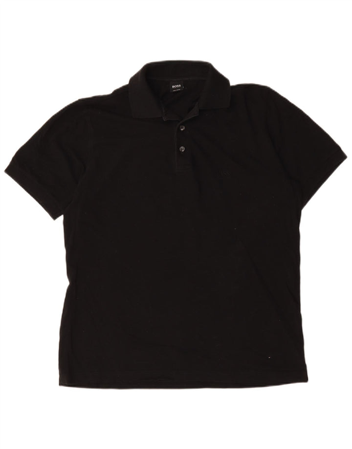 Camisa polo masculina Hugo Boss de algodão preto médio