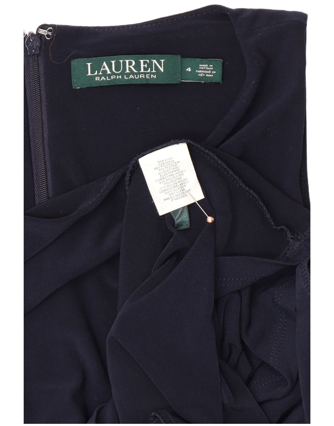 RALPH LAUREN Vestido feminino sem mangas com bainha US 4 pequeno azul marinho poliéster