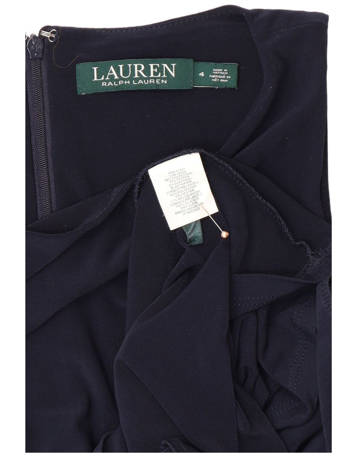 RALPH LAUREN Vestido feminino sem mangas com bainha US 4 pequeno azul marinho poliéster