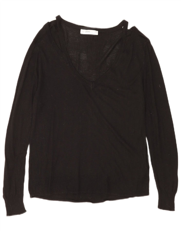 Suéter feminino Zara com decote em V Reino Unido 14 médio preto viscose