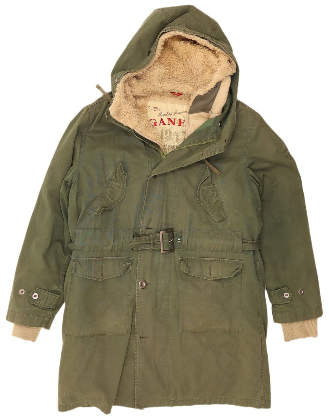 Jaqueta Parka masculina com capuz Ganesh Reino Unido 40 algodão cáqui grande