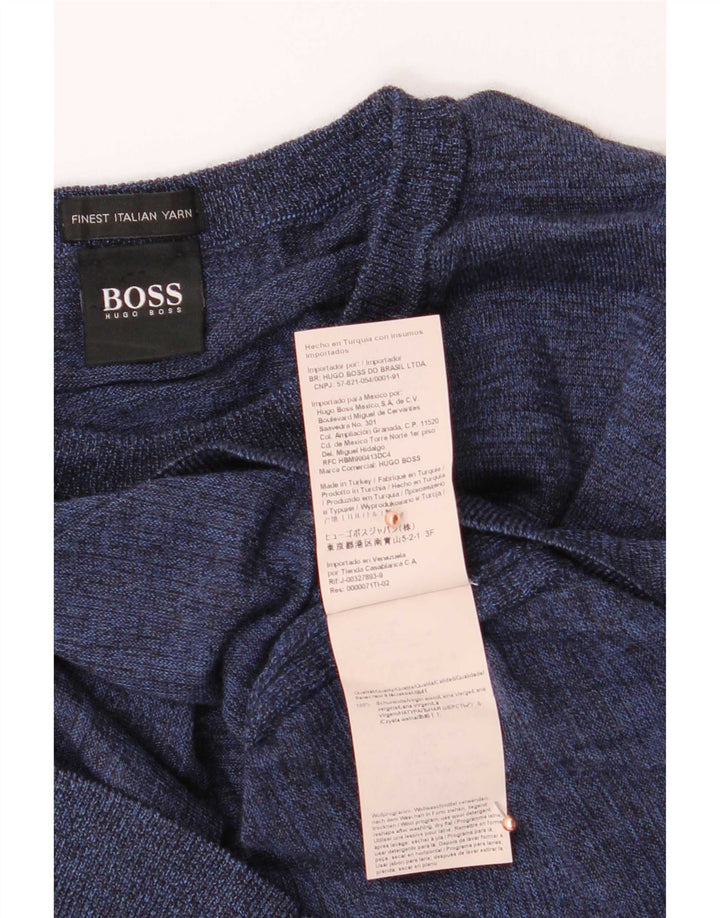 Suéter masculino Hugo Boss com gola redonda, lã azul marinho médio