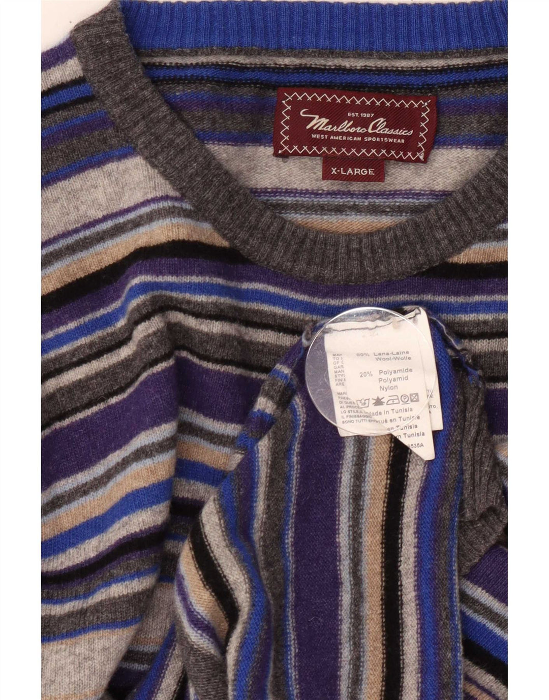 Suéter masculino Marlboro Classics com gola redonda XL listrado multicolorido