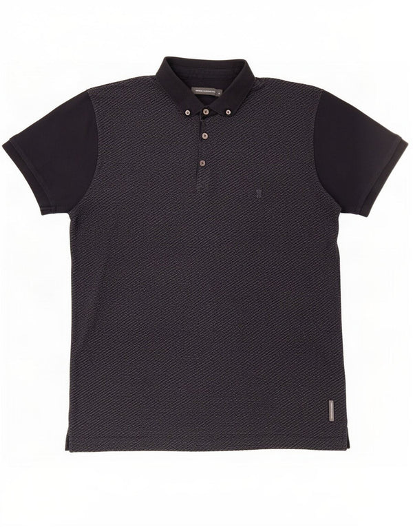 Camisa polo masculina XL da French Connection algodão manchado azul marinho