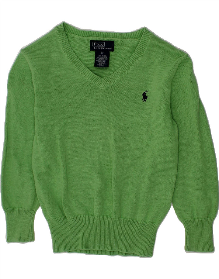 POLO RALPH LAUREN Girls V-Neck Jumper Sweater 3-4 Years Green Cotton Vintage Polo Ralph Lauren and Second-Hand Polo Ralph Lauren from Messina Hembry 