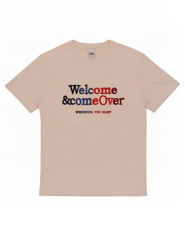 Zara Camiseta masculina gráfica Top pequeno branco