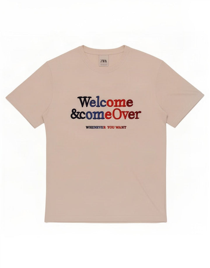 Zara Camiseta masculina gráfica Top pequeno branco