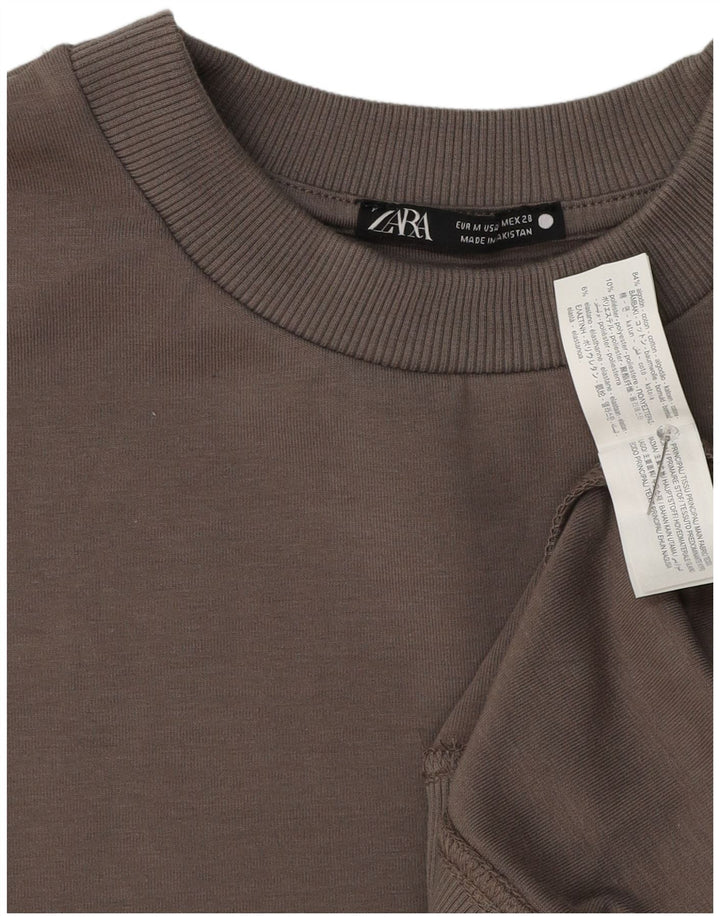 Zara Suéter feminino de manga curta oversized com capuz UK 14 cinza médio