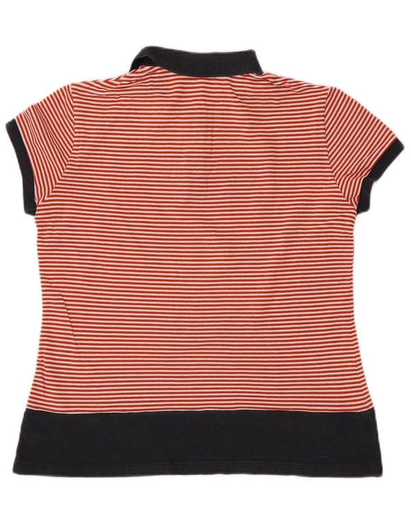 Camisa polo feminina LACOSTE tamanho 42 grande algodão listrado vermelho