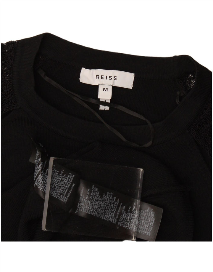 Suéter feminino Reiss com gola redonda e viscose preta média UK 12