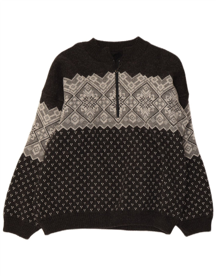 Suéter feminino VINTAGE com zíper e gola IT 48 XL cinza Fair Isle