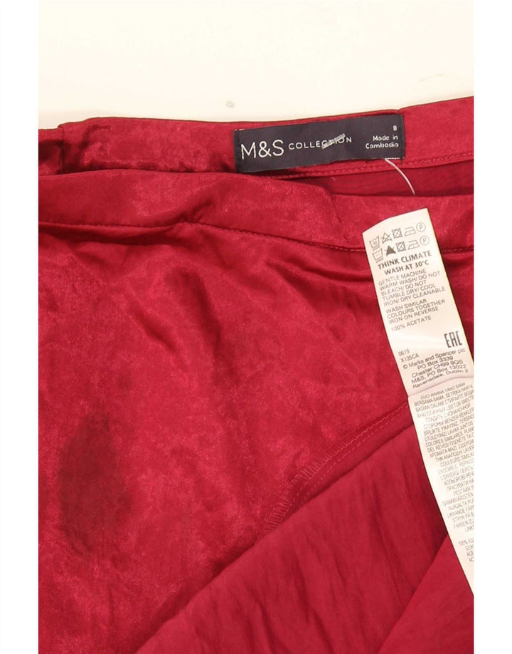 Saia feminina Marks & Spencer A-Line UK 8 pequena W26 acetato vermelho