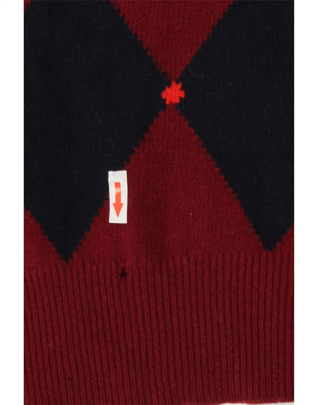 Suéter masculino vintage com decote em V médio Borgonha Argyle/lã de cordeiro diamante
