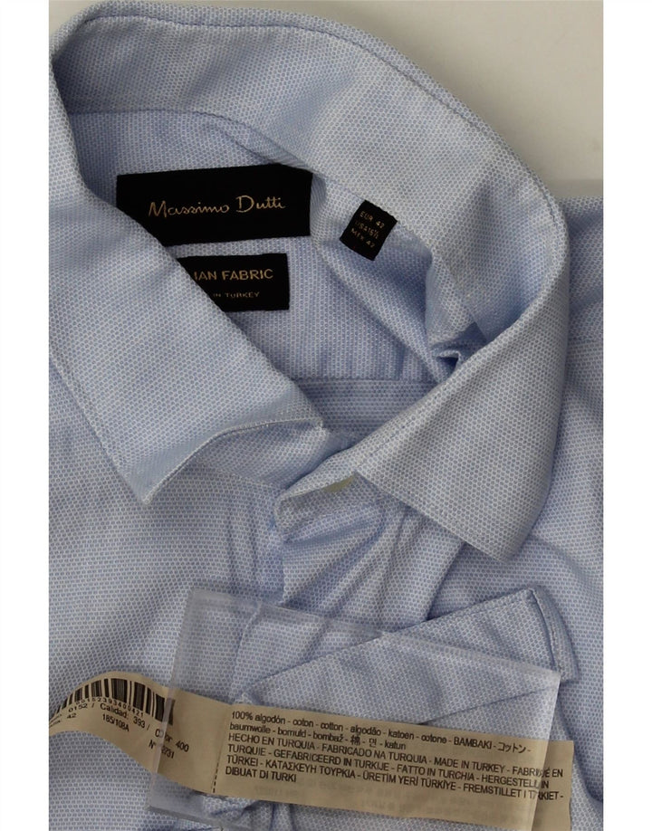 Camisa masculina MASSIMO DUTTI EU 42 16 1/2 grande algodão azul