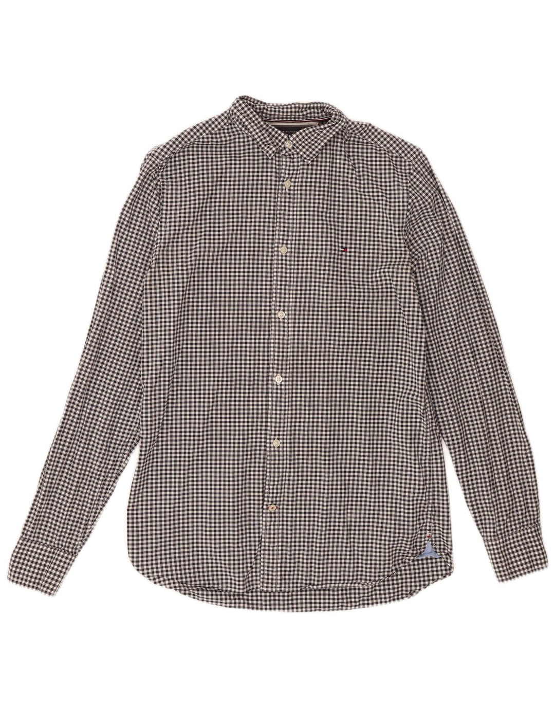 Camisa masculina Tommy Hilfiger pequena preta de algodão guingão