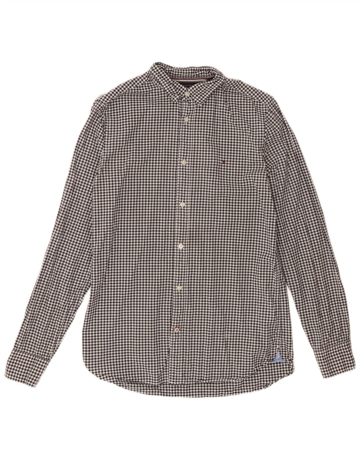 Camisa masculina Tommy Hilfiger pequena preta de algodão guingão