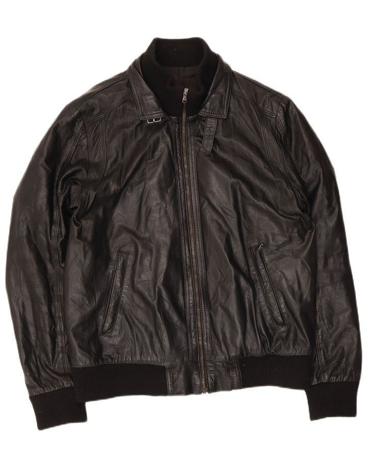 Jaqueta masculina de couro bomber Gianfranco Gotelli Reino Unido 38 couro preto médio