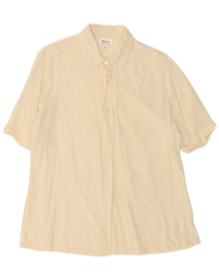 Cherie Blusa feminina manga curta IT 46 grande seda bege