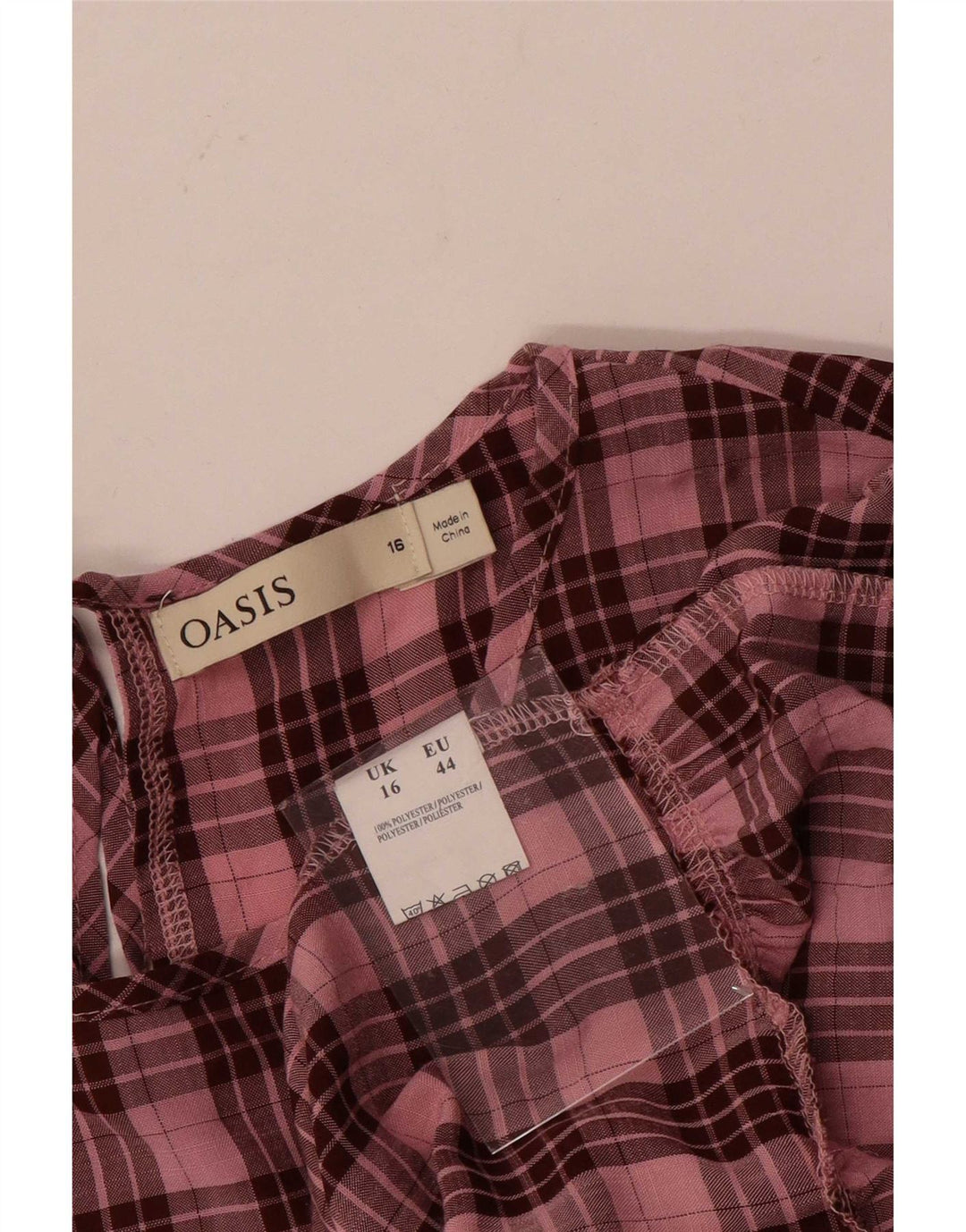Vestido feminino Oasis de manga comprida em camadas UK 16 poliéster xadrez rosa grande