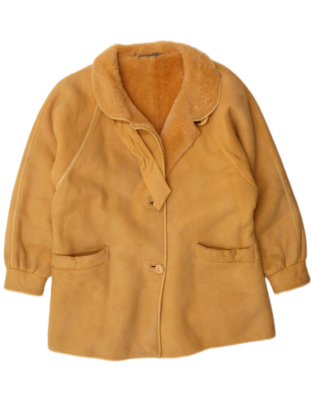 Casaco feminino vintage de shearling IT 46 grande shearling bege